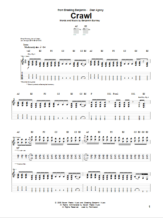Breaking Benjamin Crawl Sheet Music Notes & Chords for Guitar Tab - Download or Print PDF
