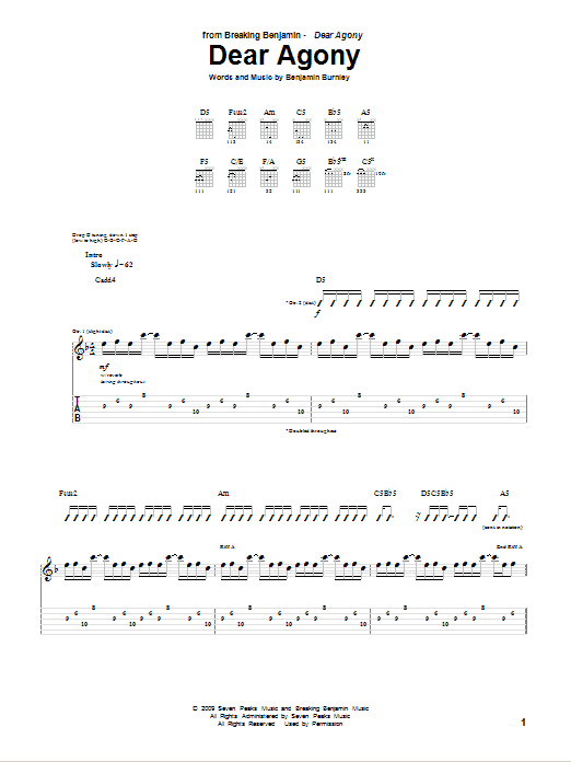 Breaking Benjamin Dear Agony Sheet Music Notes & Chords for Guitar Tab - Download or Print PDF