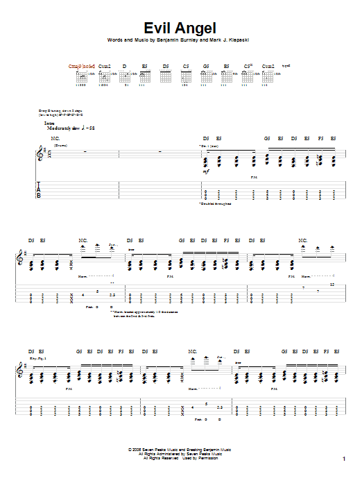 Breaking Benjamin Evil Angel Sheet Music Notes & Chords for Guitar Tab - Download or Print PDF