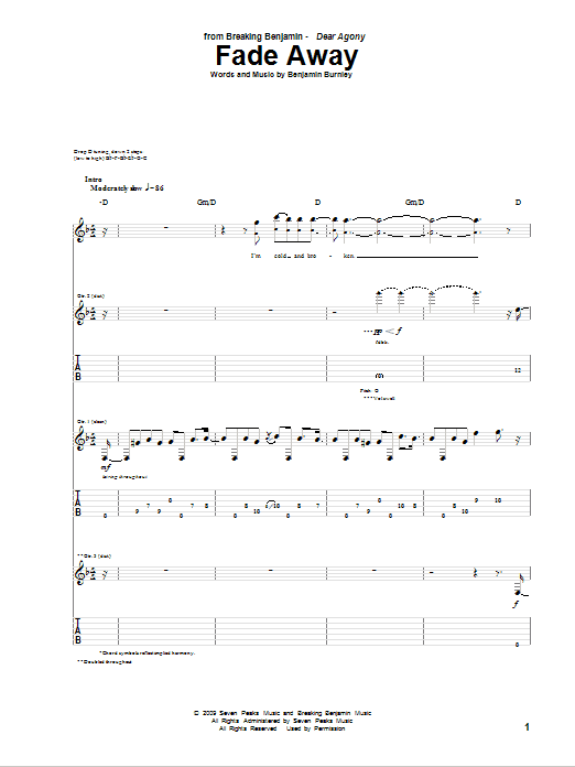 Breaking Benjamin Fade Away Sheet Music Notes & Chords for Guitar Tab - Download or Print PDF