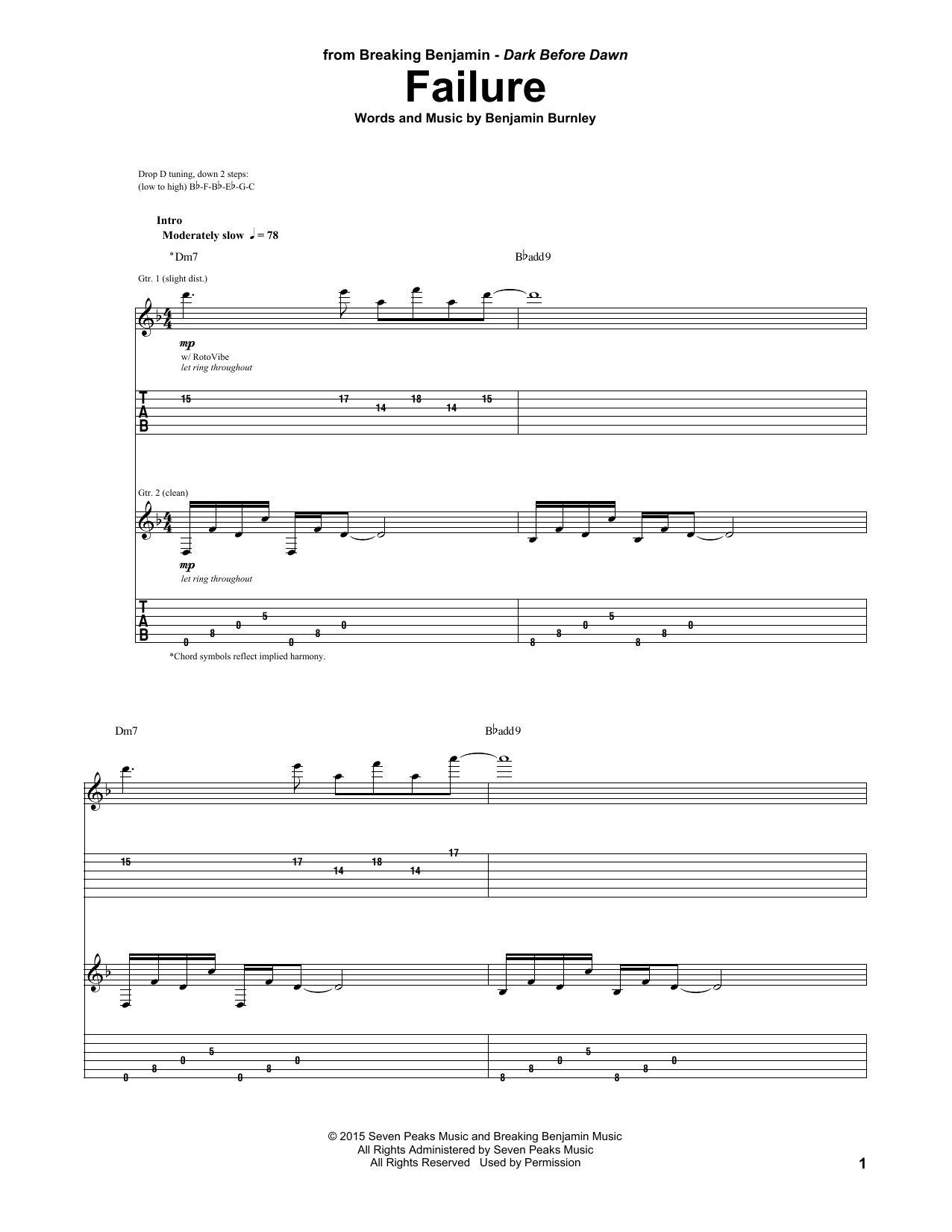 Breaking Benjamin Failure Sheet Music Notes & Chords for Guitar Tab - Download or Print PDF