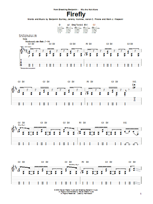 Breaking Benjamin Firefly Sheet Music Notes & Chords for Guitar Tab - Download or Print PDF Breaking Benjamin Firefly Sheet Music Notes & Chords for Guitar Tab - Download or Print PDF