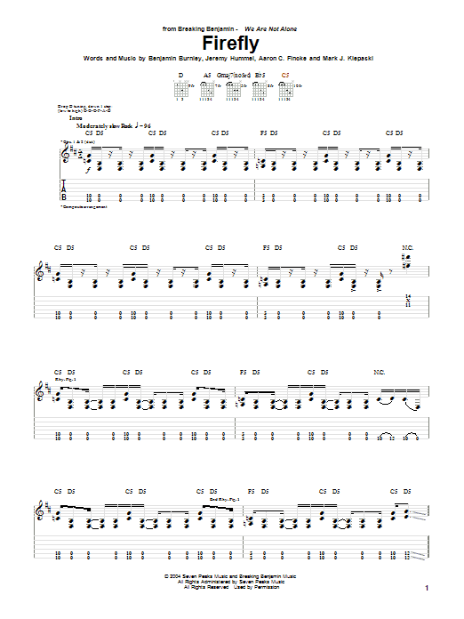Breaking Benjamin Firefly Sheet Music Notes & Chords for Guitar Tab - Download or Print PDF