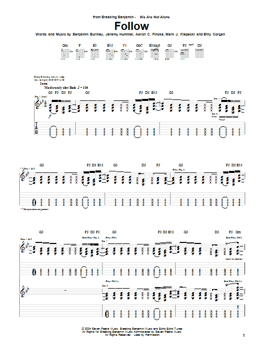 Breaking Benjamin Follow Sheet Music Notes & Chords for Guitar Tab - Download or Print PDF