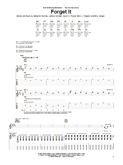 Breaking Benjamin Forget It Sheet Music Notes & Chords for Guitar Tab - Download or Print PDF