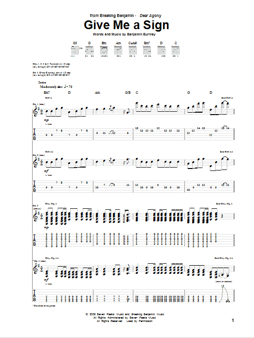 Breaking Benjamin Give Me A Sign Sheet Music Notes & Chords for Guitar Tab - Download or Print PDF