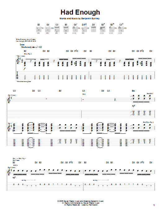 Breaking Benjamin Had Enough Sheet Music Notes & Chords for Guitar Tab - Download or Print PDF