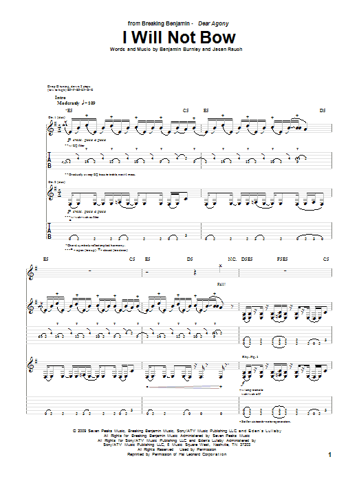 Breaking Benjamin I Will Not Bow Sheet Music Notes & Chords for Guitar Tab - Download or Print PDF