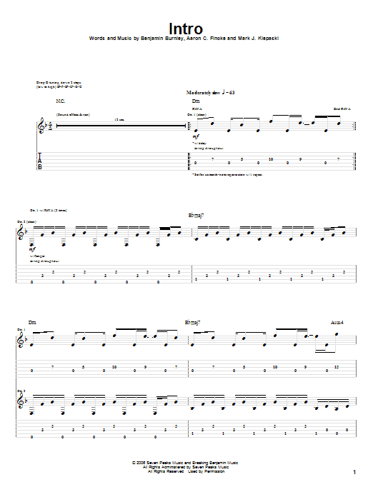 Breaking Benjamin Intro Sheet Music Notes & Chords for Guitar Tab - Download or Print PDF