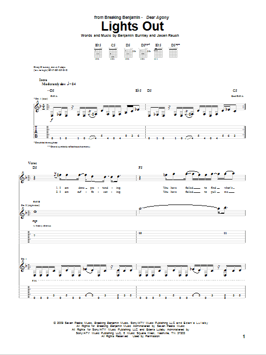 Breaking Benjamin Lights Out Sheet Music Notes & Chords for Guitar Tab - Download or Print PDF