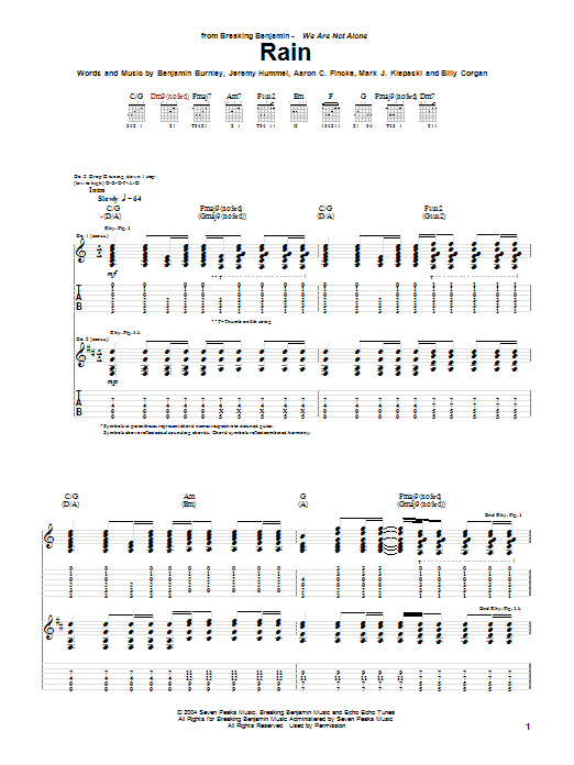 Breaking Benjamin Rain Sheet Music Notes & Chords for Guitar Tab - Download or Print PDF