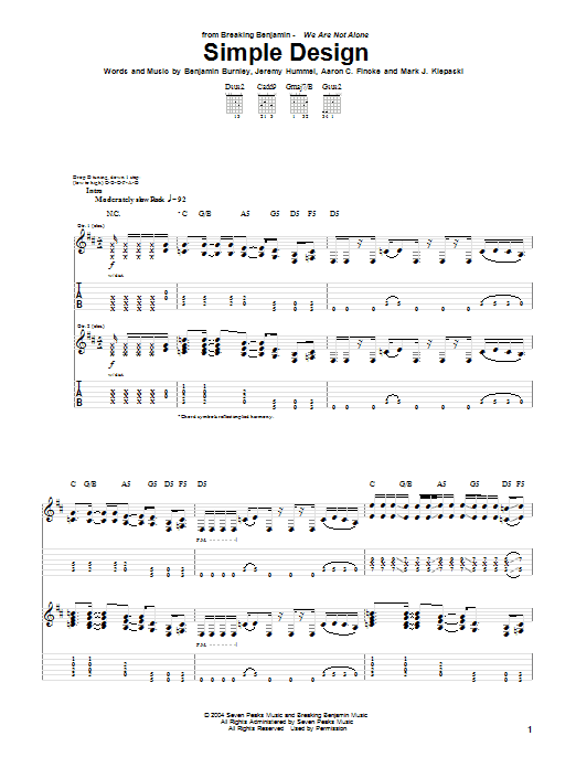 Breaking Benjamin Simple Design Sheet Music Notes & Chords for Guitar Tab - Download or Print PDF