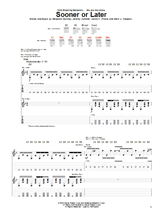 Breaking Benjamin Sooner Or Later Sheet Music Notes & Chords for Guitar Tab - Download or Print PDF