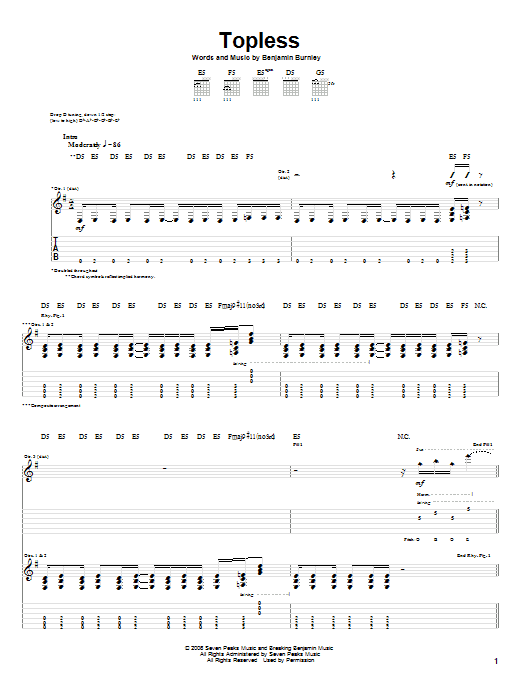 Breaking Benjamin Topless Sheet Music Notes & Chords for Guitar Tab - Download or Print PDF