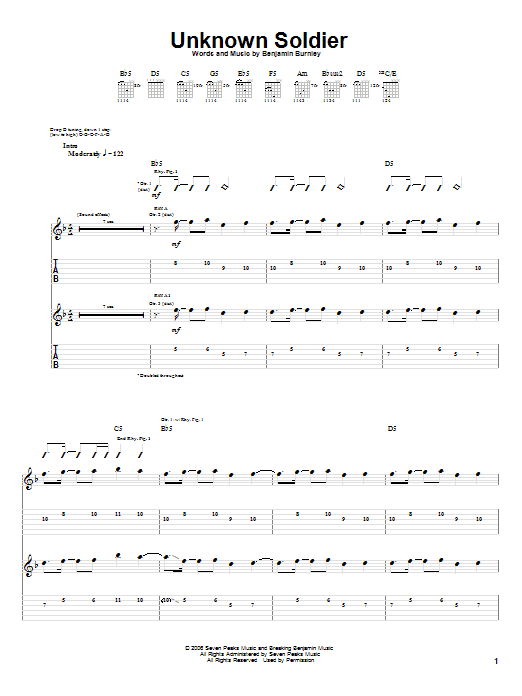 Breaking Benjamin Unknown Soldier Sheet Music Notes & Chords for Guitar Tab - Download or Print PDF