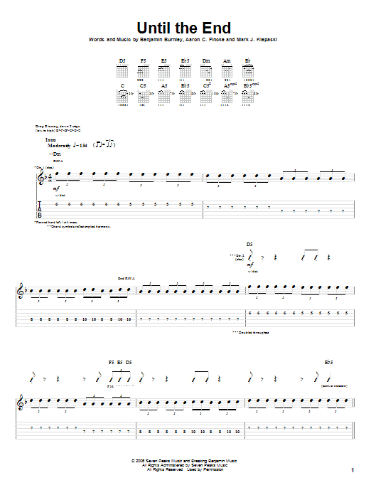 Breaking Benjamin Until The End Sheet Music Notes & Chords for Guitar Tab - Download or Print PDF