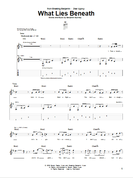 Breaking Benjamin What Lies Beneath Sheet Music Notes & Chords for Guitar Tab - Download or Print PDF