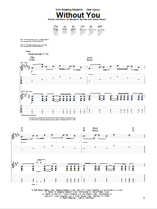 Breaking Benjamin Without You Sheet Music Notes & Chords for Guitar Tab - Download or Print PDF