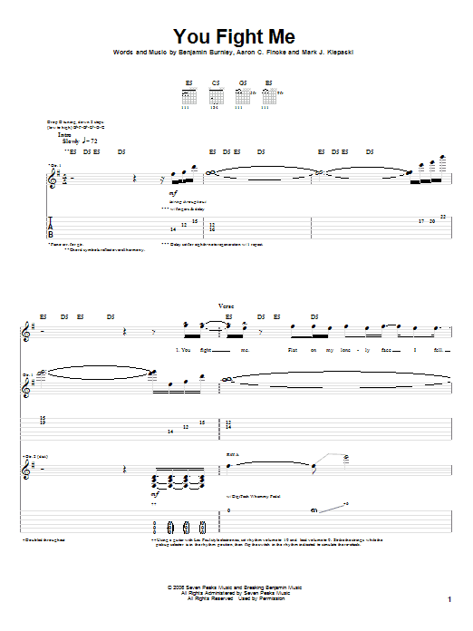 Breaking Benjamin You Fight Me Sheet Music Notes & Chords for Guitar Tab - Download or Print PDF