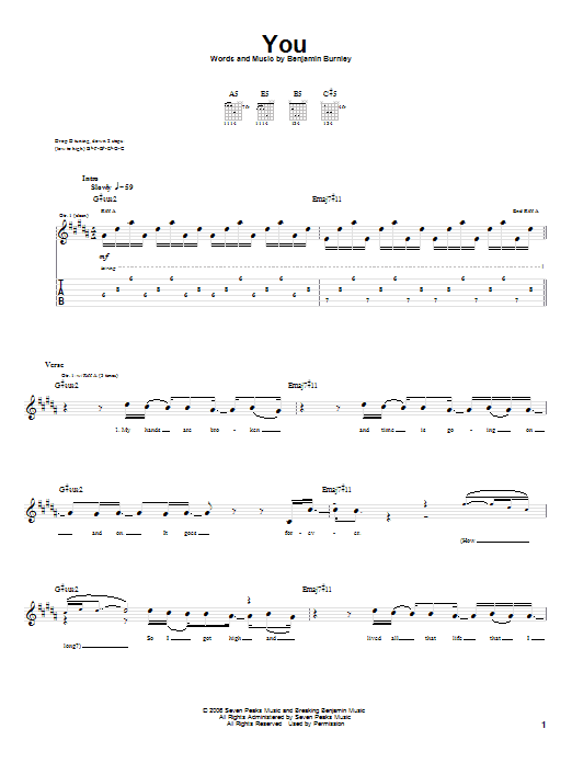 Breaking Benjamin You Sheet Music Notes & Chords for Guitar Tab - Download or Print PDF