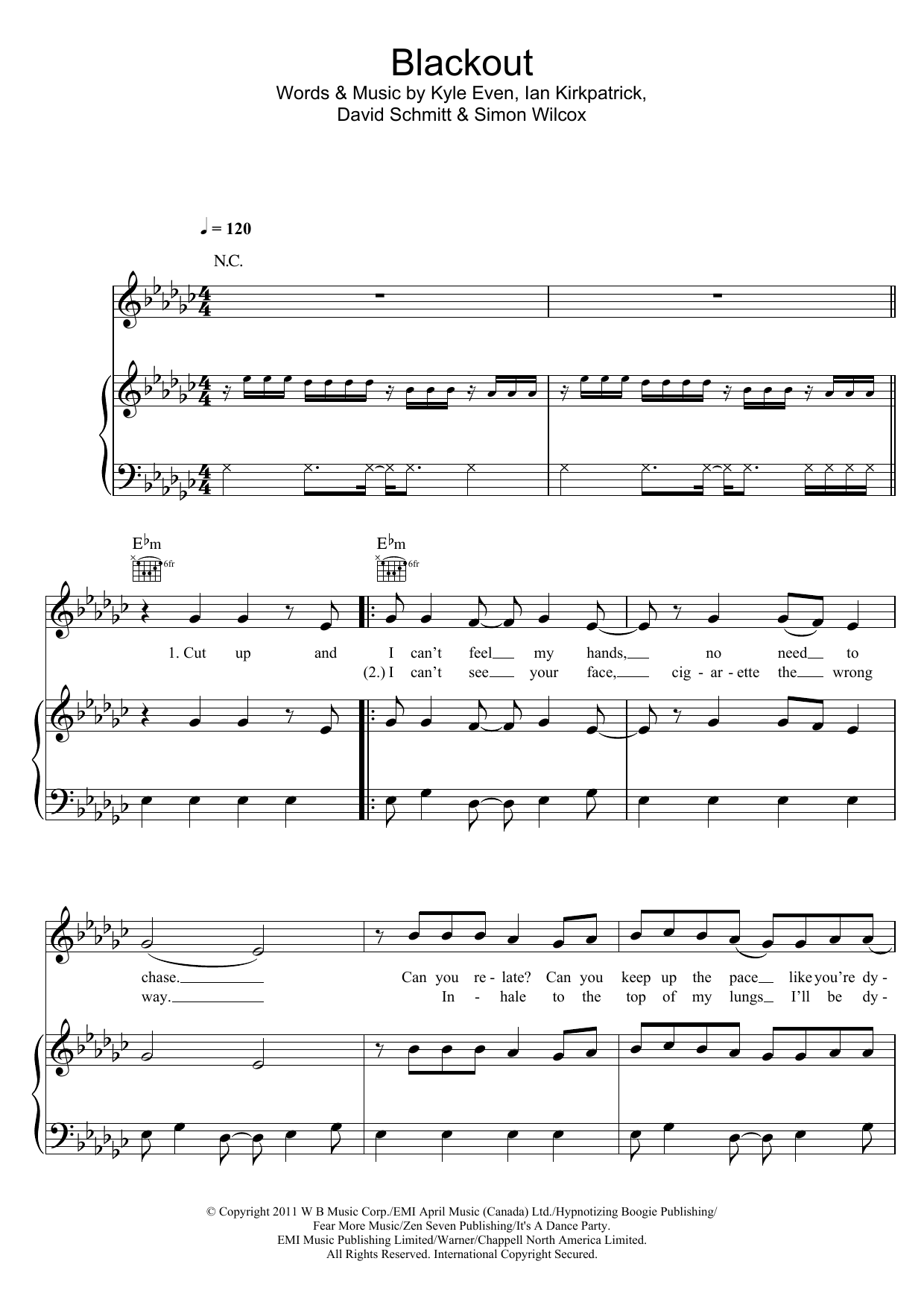 Breathe Carolina Blackout Sheet Music Notes & Chords for Piano, Vocal & Guitar (Right-Hand Melody) - Download or Print PDF