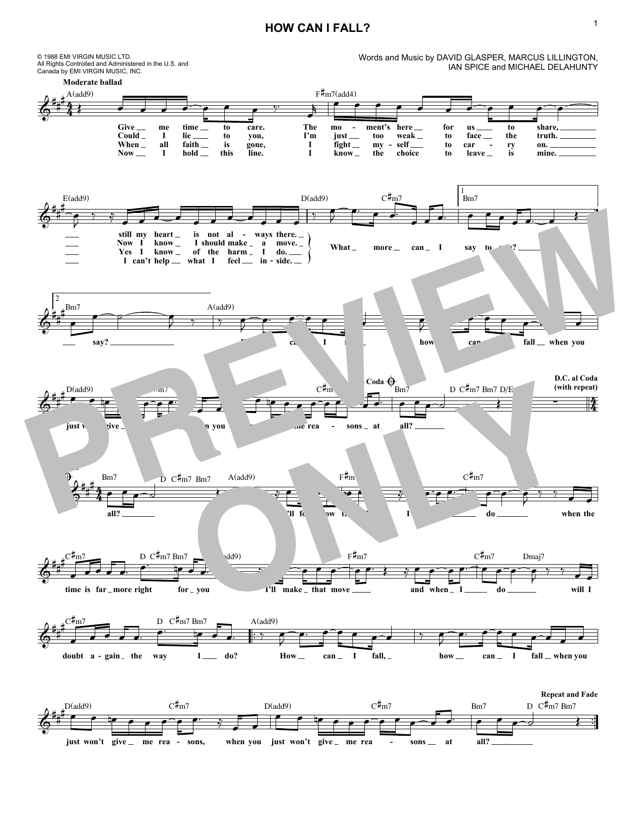 Breathe How Can I Fall? Sheet Music Notes & Chords for Melody Line, Lyrics & Chords - Download or Print PDF