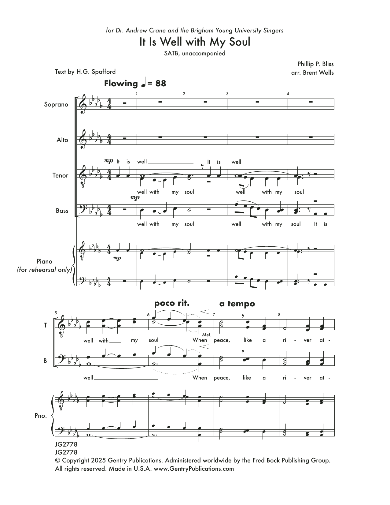 Bren Wells It Is Well With My Soul Sheet Music Notes & Chords for SSATB Choir - Download or Print PDF