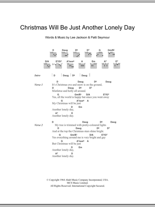 Brenda Lee Christmas Will Be Just Another Lonely Day Sheet Music Notes & Chords for Lyrics & Piano Chords - Download or Print PDF