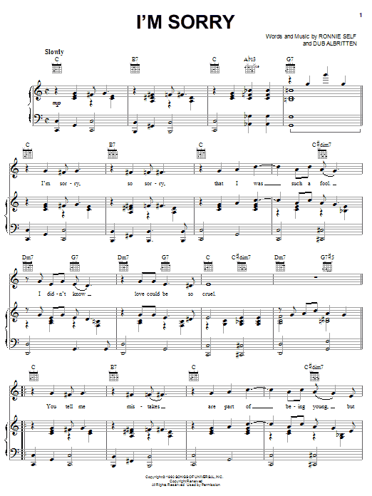 Brenda Lee I'm Sorry Sheet Music Notes & Chords for Lyrics & Chords - Download or Print PDF