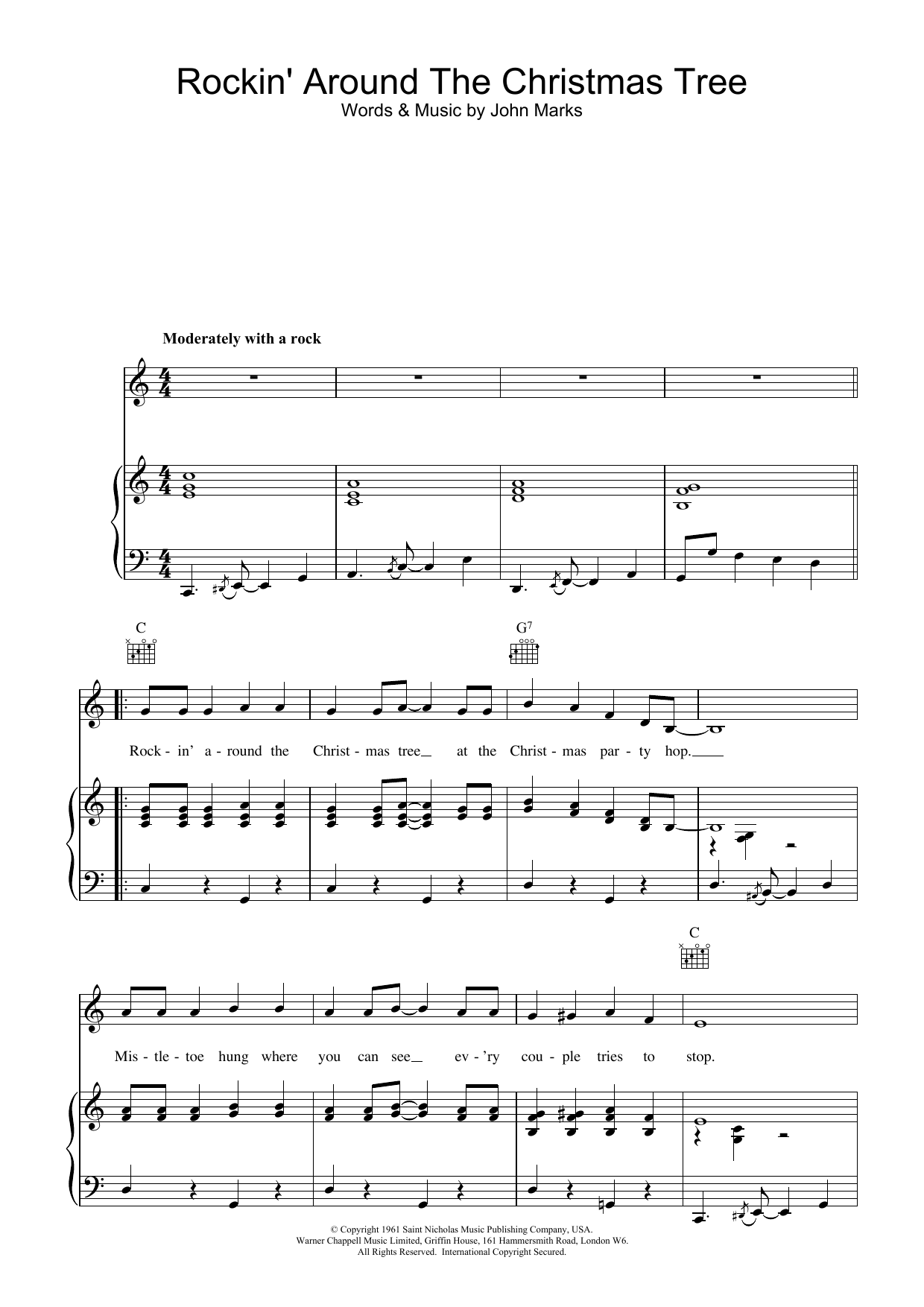 Brenda Lee Rockin' Around The Christmas Tree Sheet Music Notes & Chords for Easy Guitar with TAB - Download or Print PDF