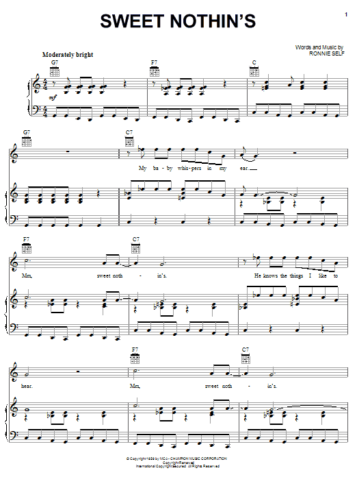 Brenda Lee Sweet Nothin's Sheet Music Notes & Chords for Lyrics & Chords - Download or Print PDF