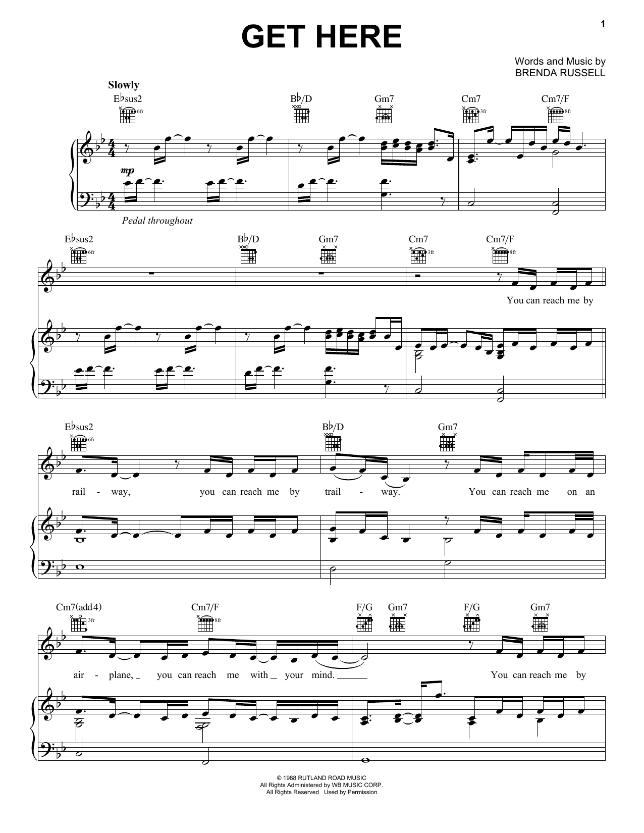 Brenda Russell Get Here Sheet Music Notes & Chords for Piano, Vocal & Guitar (Right-Hand Melody) - Download or Print PDF
