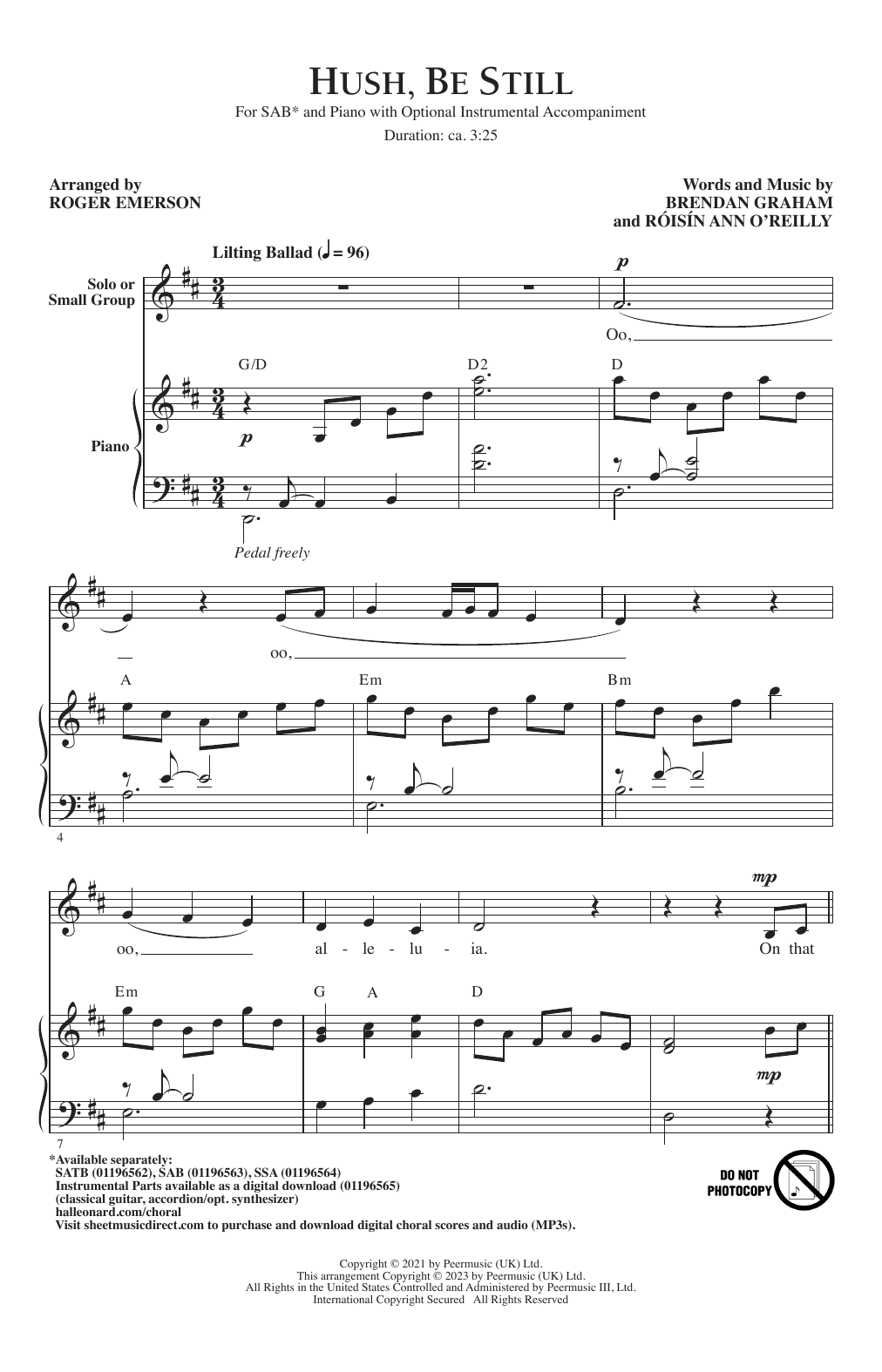 Brendan Graham and Róisín Ann O'Reilly Hush, Be Still (arr. Roger Emerson) Sheet Music Notes & Chords for SAB Choir - Download or Print PDF