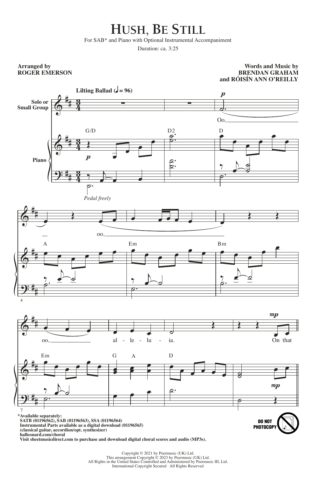 Brendan Graham and Róisín Ann O'Reilly Hush, Be Still (arr. Roger Emerson) Sheet Music Notes & Chords for SATB Choir - Download or Print PDF