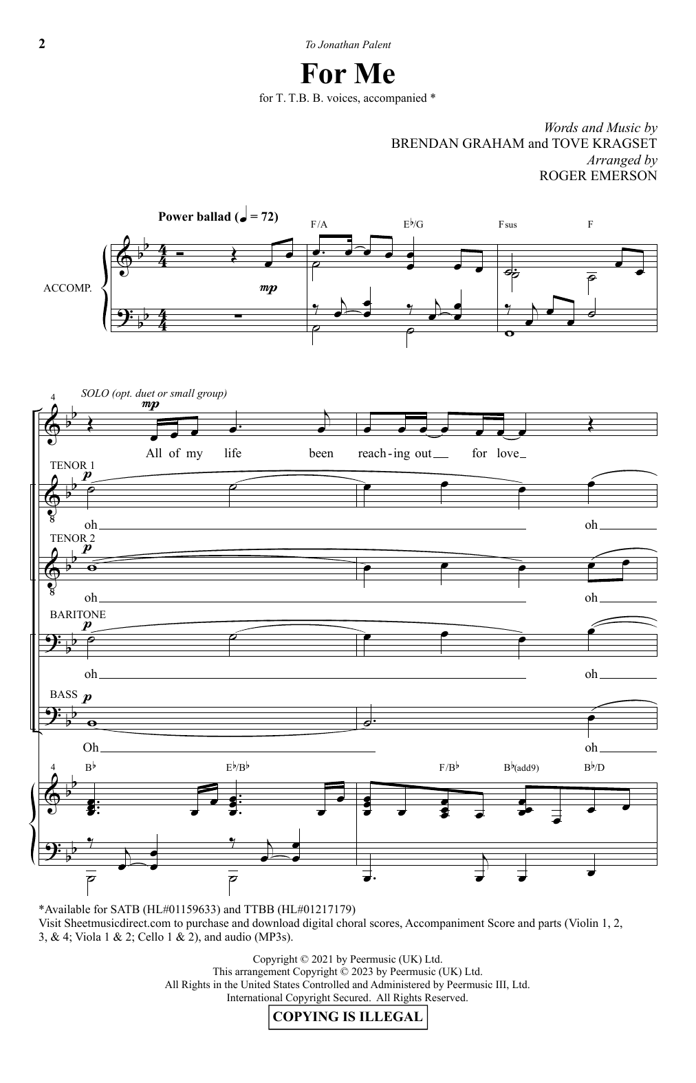 Brendan Graham and Tove Kragset For Me (arr. Roger Emerson) Sheet Music Notes & Chords for SATB Choir - Download or Print PDF