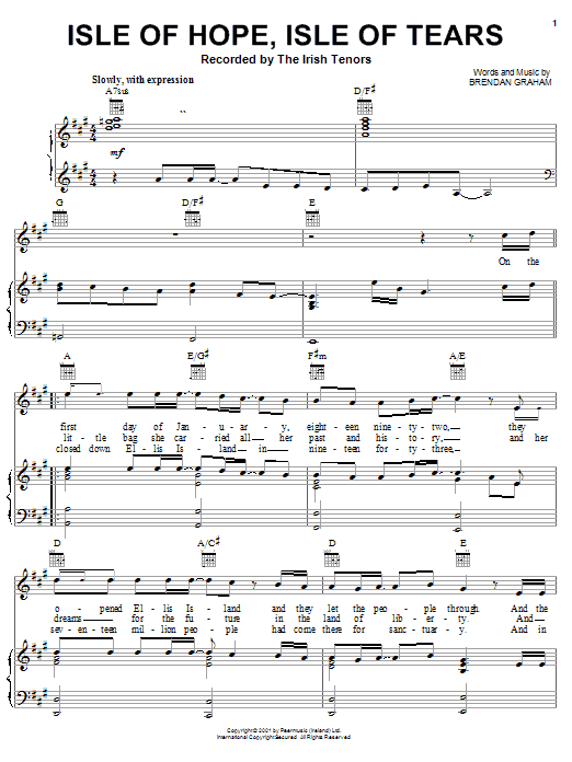 Brendan Graham Isle Of Hope, Isle Of Tears sheet music notes and chords. Download Printable PDF.