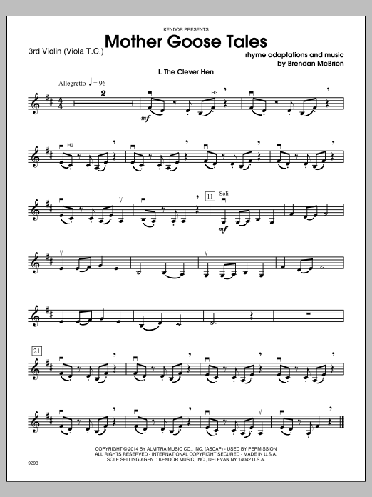 Preview Brendan McBrien Mother Goose Tales - Violin 3 Traditional sheet music, notes and chords for Orchestra, SKU: 330543 Mother Goose Tales - Violin 3 sheet music