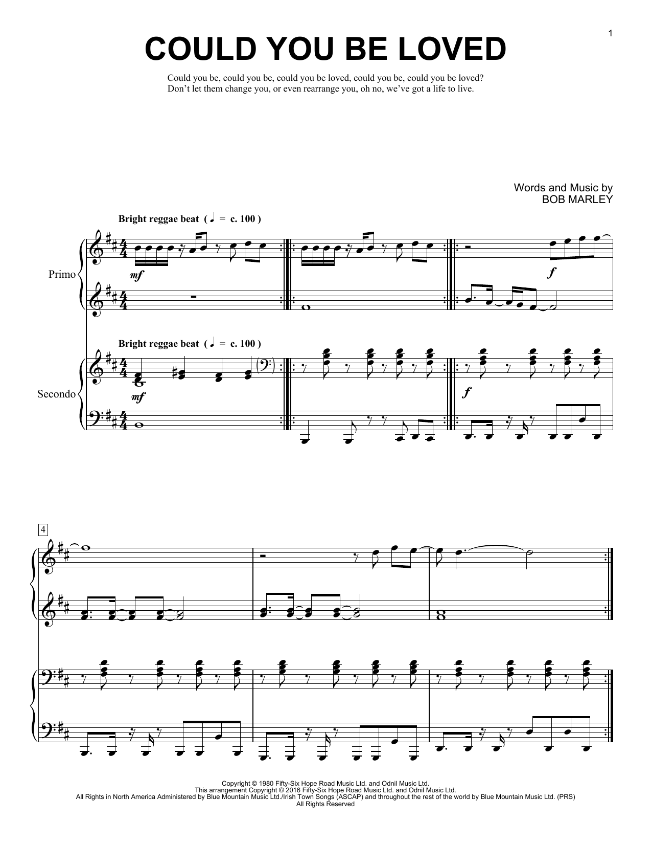 Brent Edstrom Could You Be Loved Sheet Music Notes & Chords for Piano Duet - Download or Print PDF