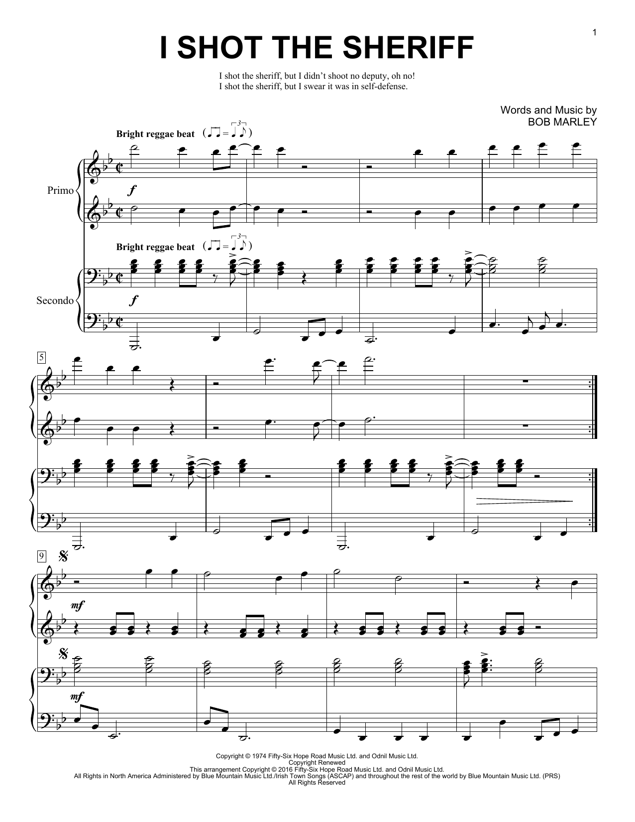 Brent Edstrom I Shot The Sheriff Sheet Music Notes & Chords for Piano Duet - Download or Print PDF