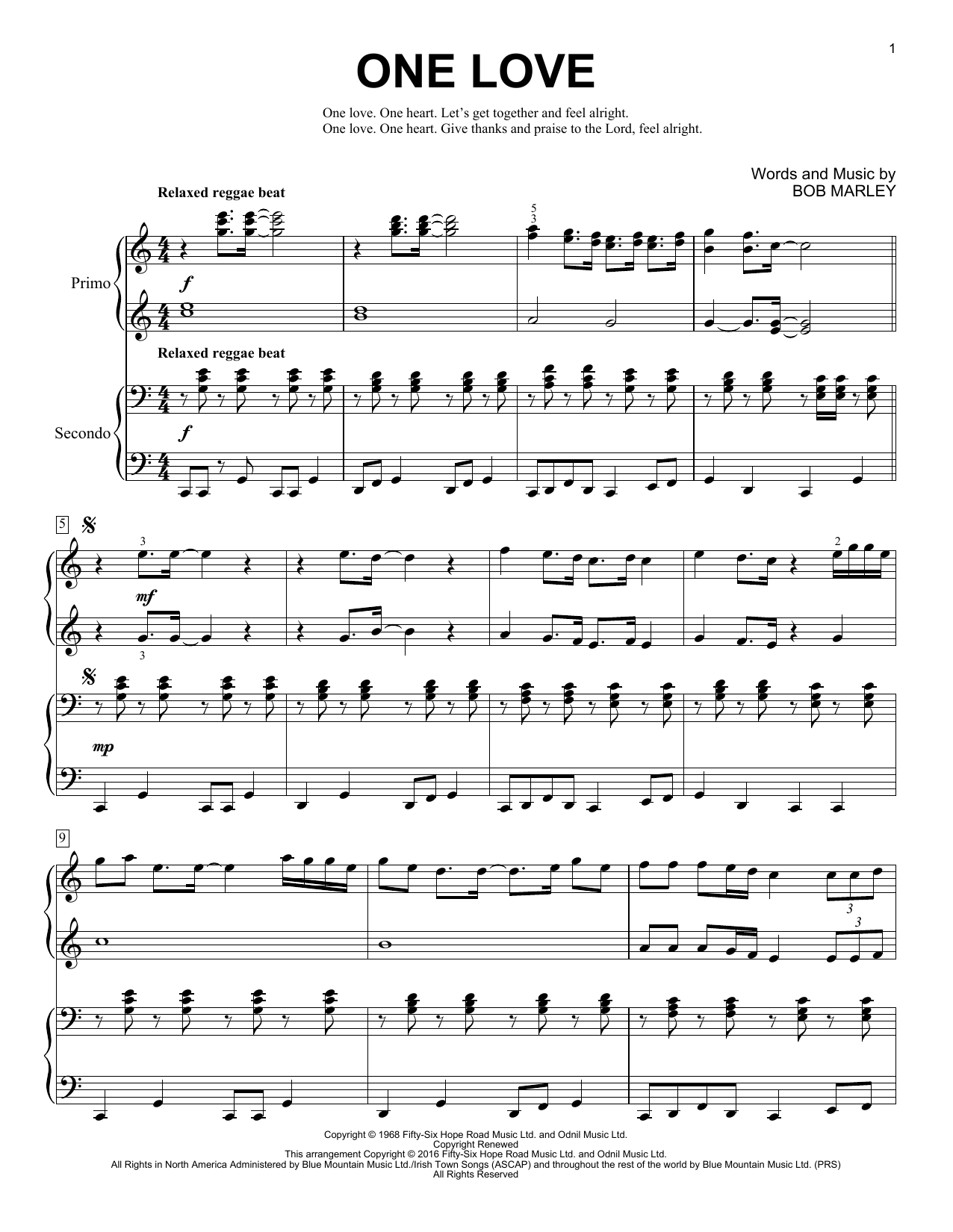Brent Edstrom One Love Sheet Music Notes & Chords for Piano Duet - Download or Print PDF