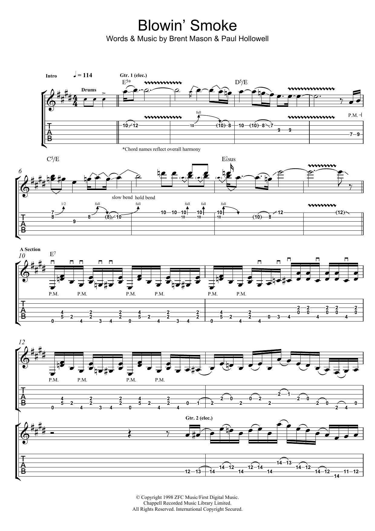 Brent Mason Blowin' Smoke Sheet Music Notes & Chords for Guitar Tab - Download or Print PDF