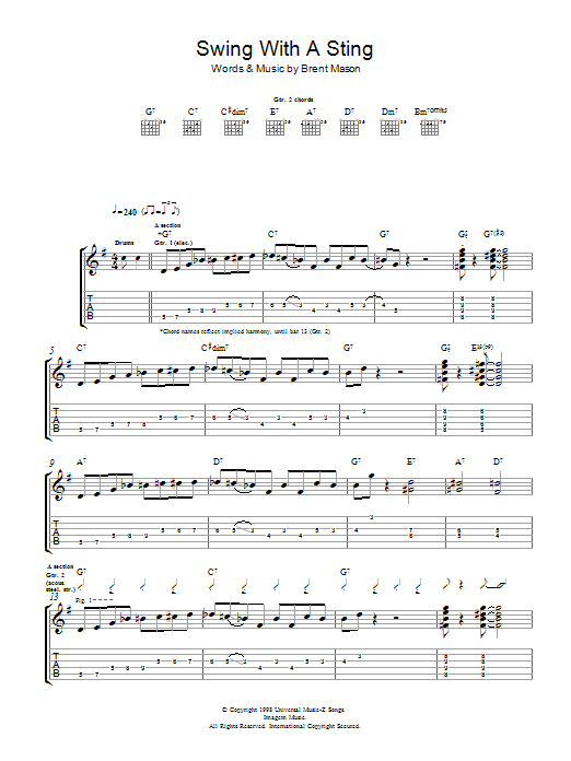 Brent Mason Swing With A Sting Sheet Music Notes & Chords for Guitar Tab - Download or Print PDF