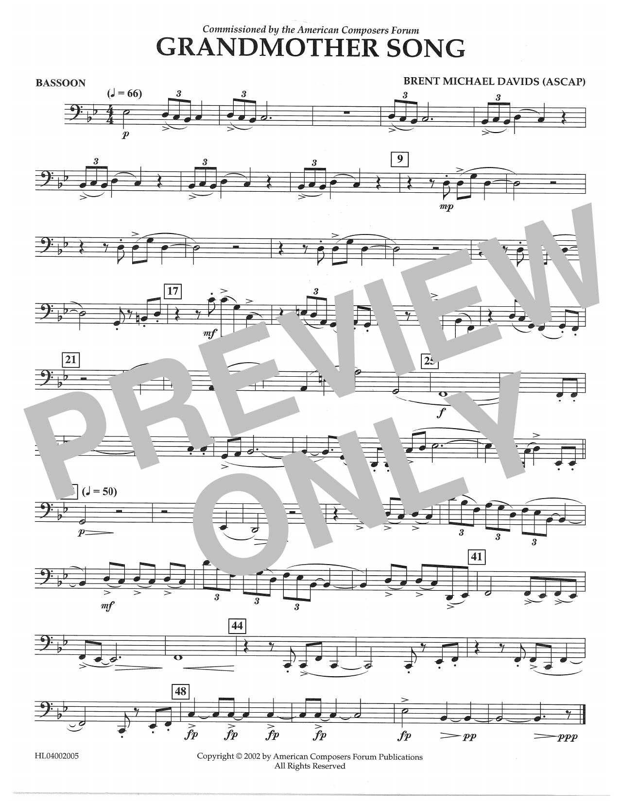 Brent Michael Davids Grandmother Song - Bassoon Sheet Music Notes & Chords for Concert Band - Download or Print PDF