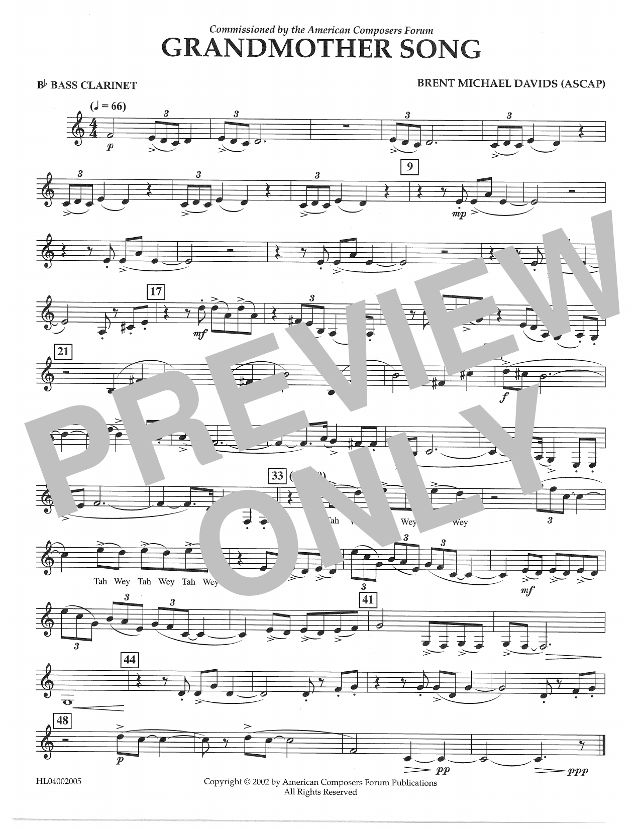 Brent Michael Davids Grandmother Song - Bb Bass Clarinet Sheet Music Notes & Chords for Concert Band - Download or Print PDF