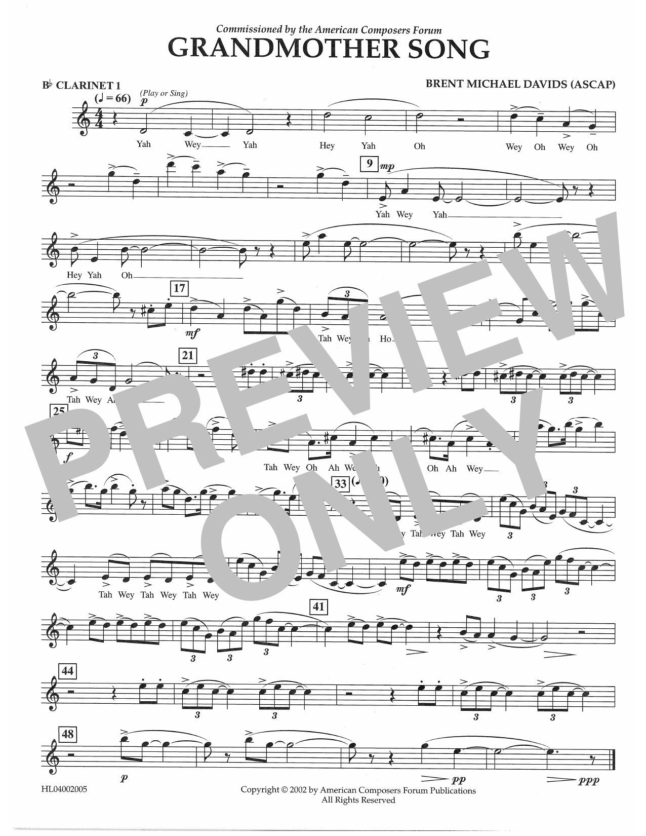 Brent Michael Davids Grandmother Song - Bb Clarinet 1 Sheet Music Notes & Chords for Concert Band - Download or Print PDF