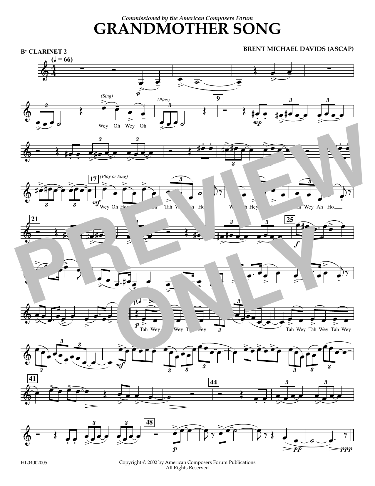 Brent Michael Davids Grandmother Song - Bb Clarinet 2 Sheet Music Notes & Chords for Concert Band - Download or Print PDF