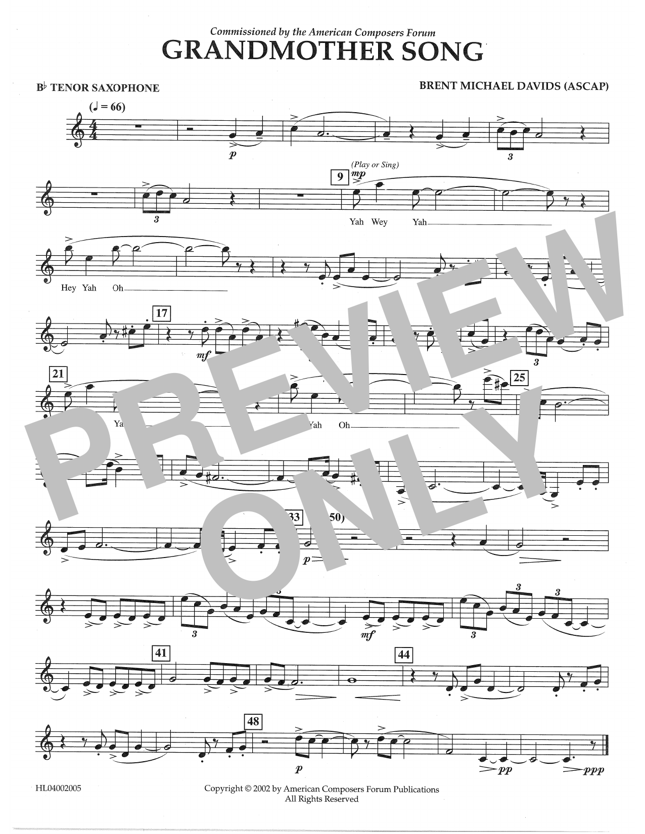 Brent Michael Davids Grandmother Song - Bb Tenor Saxophone Sheet Music Notes & Chords for Concert Band - Download or Print PDF