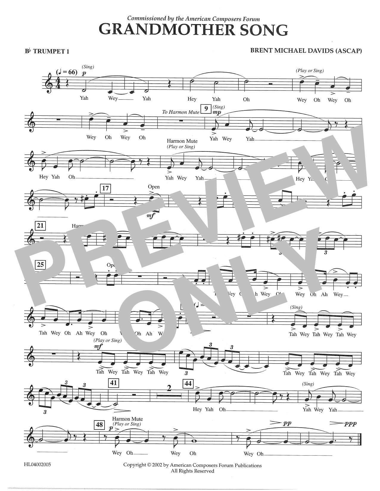Brent Michael Davids Grandmother Song - Bb Trumpet 1 Sheet Music Notes & Chords for Concert Band - Download or Print PDF