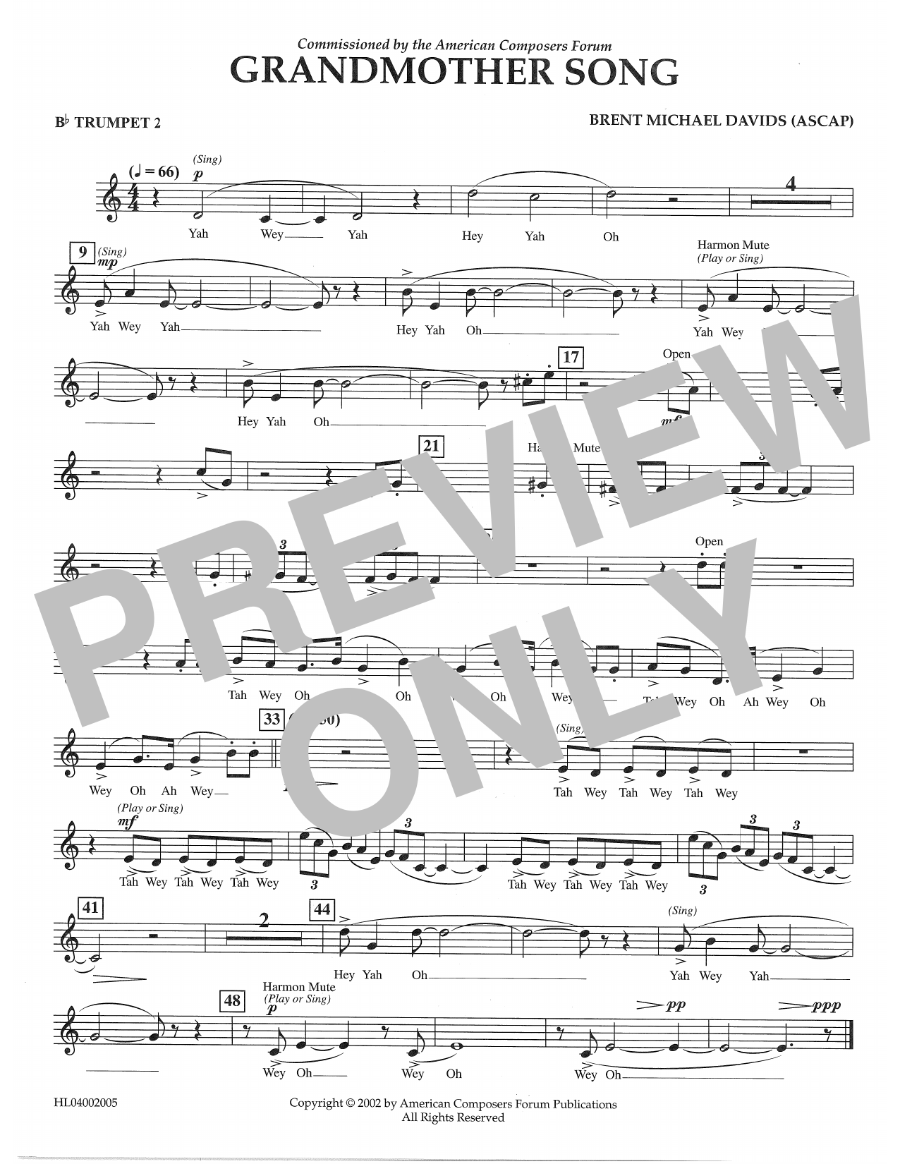 Brent Michael Davids Grandmother Song - Bb Trumpet 2 Sheet Music Notes & Chords for Concert Band - Download or Print PDF