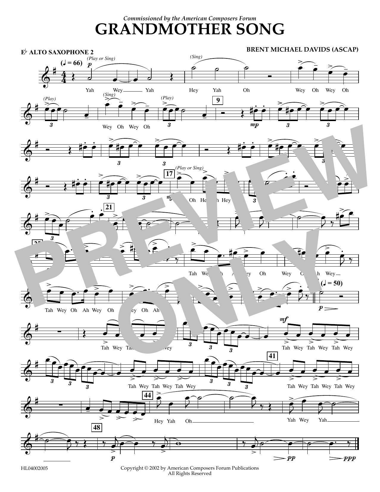 Brent Michael Davids Grandmother Song - Eb Alto Sax 2 Sheet Music Notes & Chords for Concert Band - Download or Print PDF